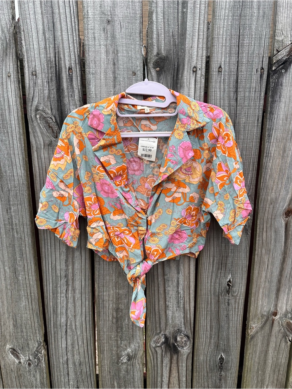 Love Notes Floral Tie-Front Button Down Top - Pink, Orange, Teal